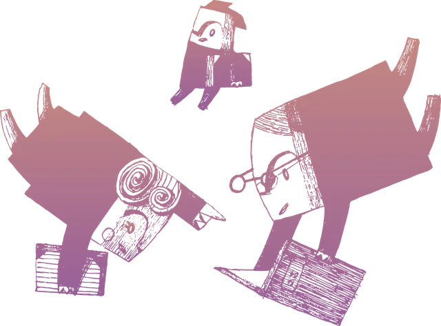 Illustration: figures pointing in the same direction